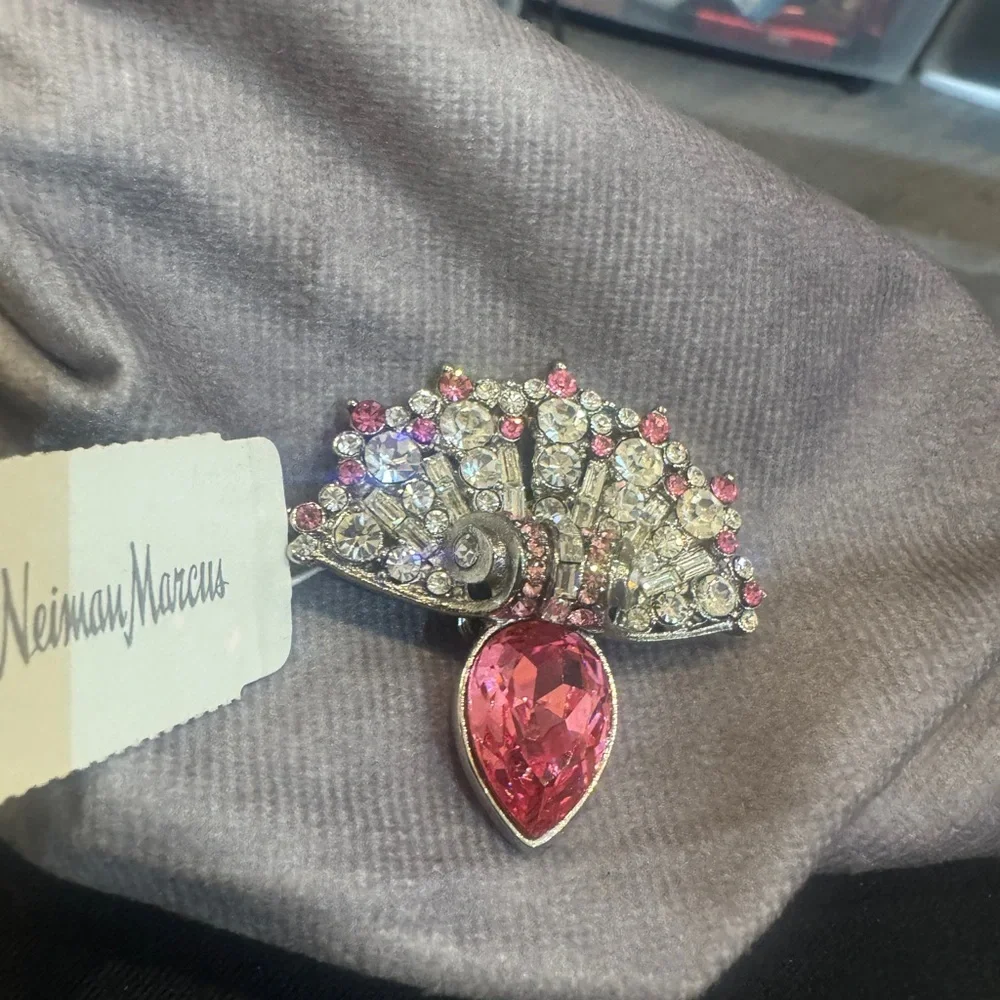 Neiman Marcus Vintage Jose Barrera Pink and Silver Brooch round & baguettes $238